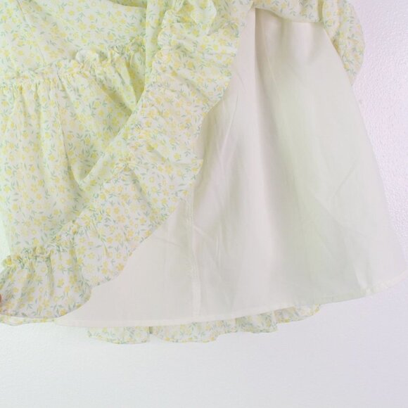 Aqua‎ Tiered Ruffled Floral Chiffon Mini Skirt Yellow Size M - Picture 6 of 7